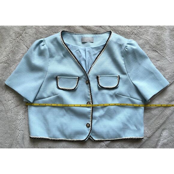 Hobemty Women's Light Blue Tweed Button Down Short Sleeve Blazer XL #4 - Picture 4 of 4